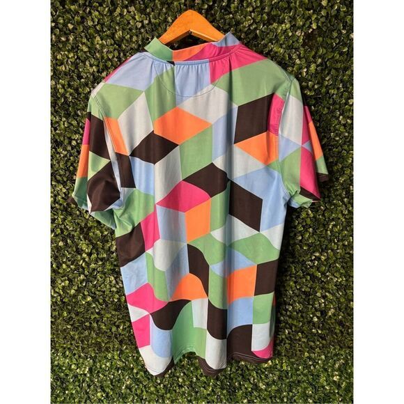 Greater Half Hexagon Collarless Colorful Shirt Sz Medium - Picture 5 of 5